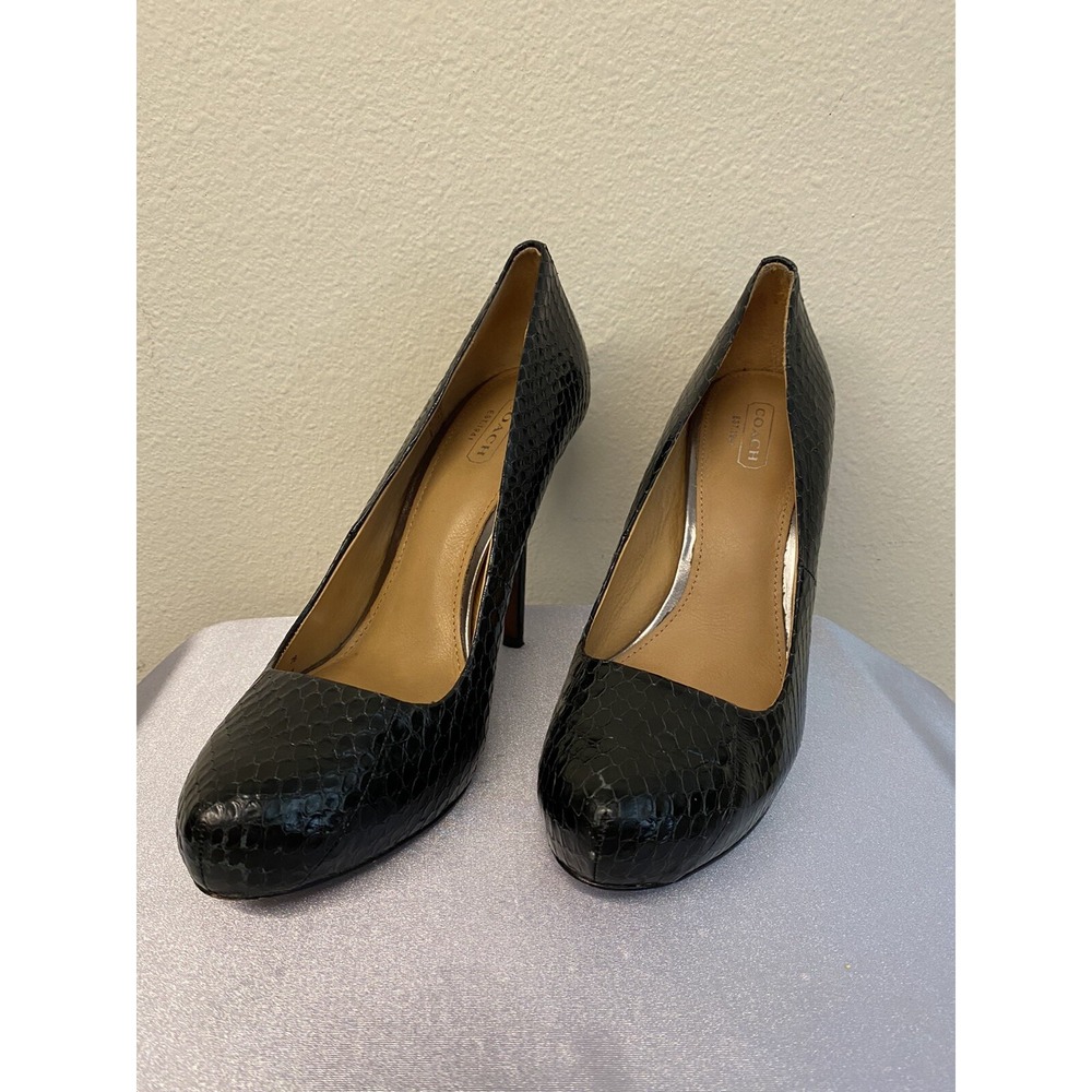Coach KRISTINA HEEL (Style # Q3013) Women Black Leather Size 7 Pre-Owned